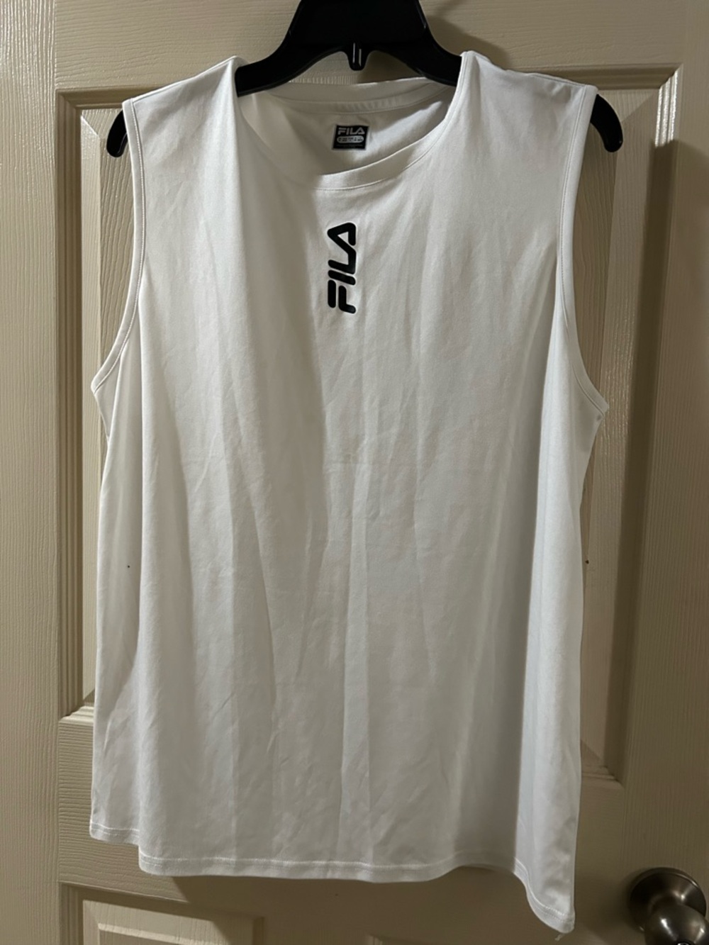 FILA White Sleeveless Muscle Tee with Black Logo